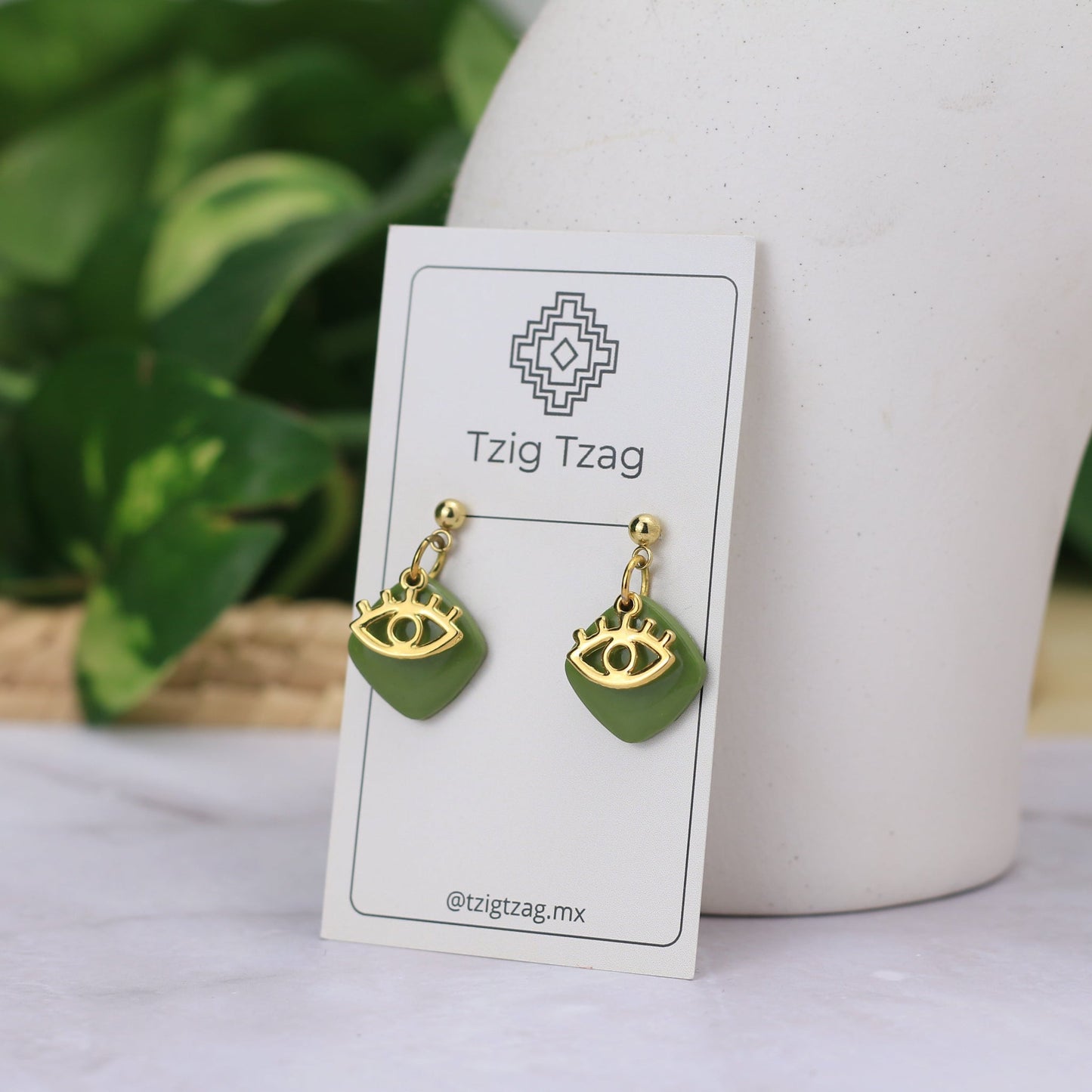 Aretes Isis - Tzig Tzag Joyería -Color Olivo