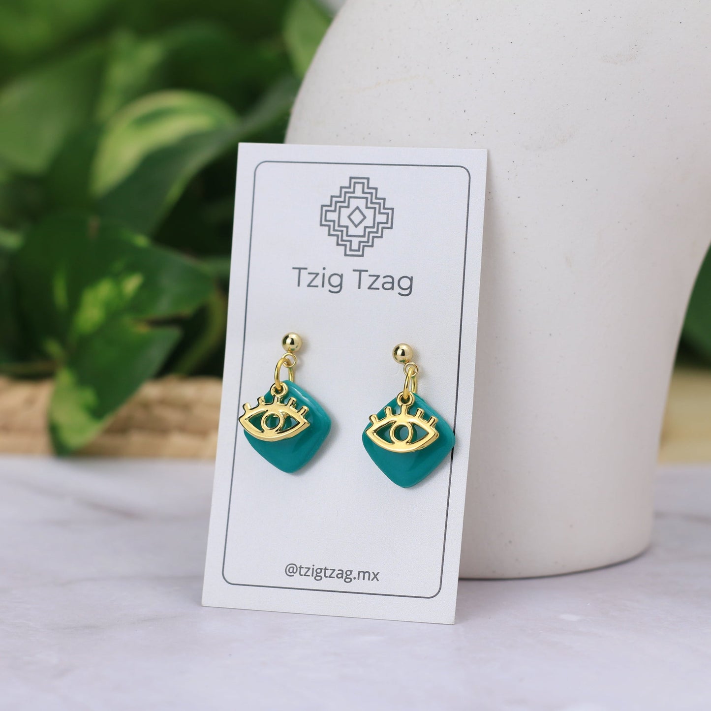Aretes Isis - Tzig Tzag Joyería -Color Bosque