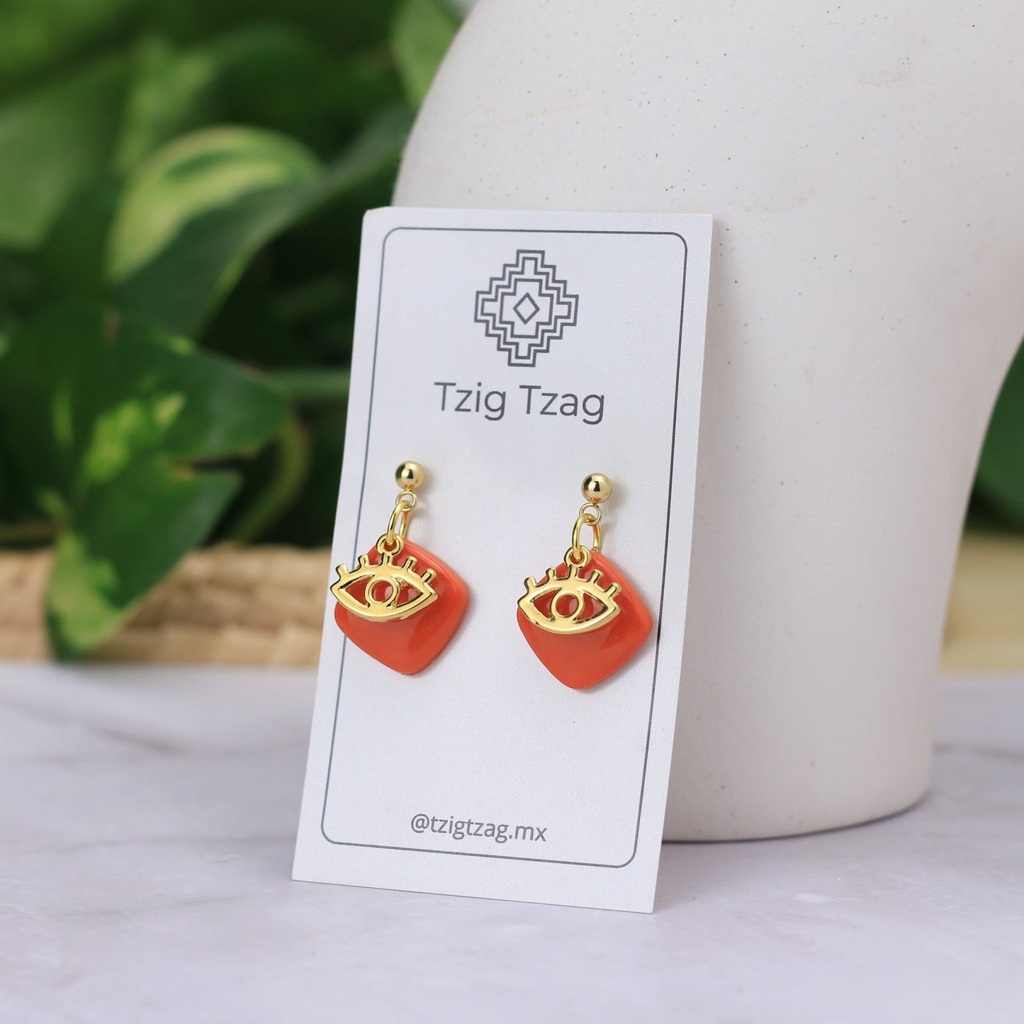 Aretes Isis - Tzig Tzag Joyería -Color Naranja