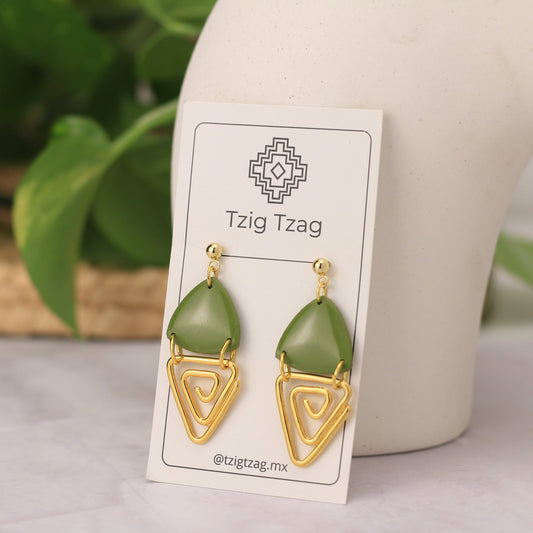 Aretes Jano Dorados - Tzig Tzag Joyería -Color Olivo