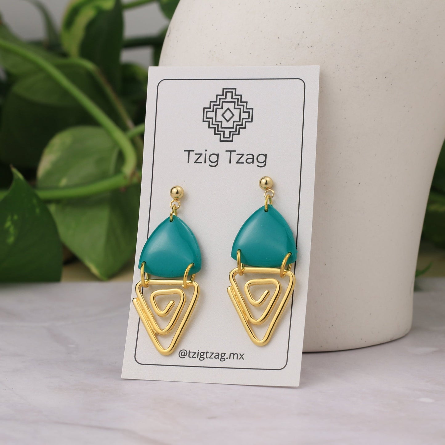 Aretes Jano Dorados - Tzig Tzag Joyería -Color Bosque