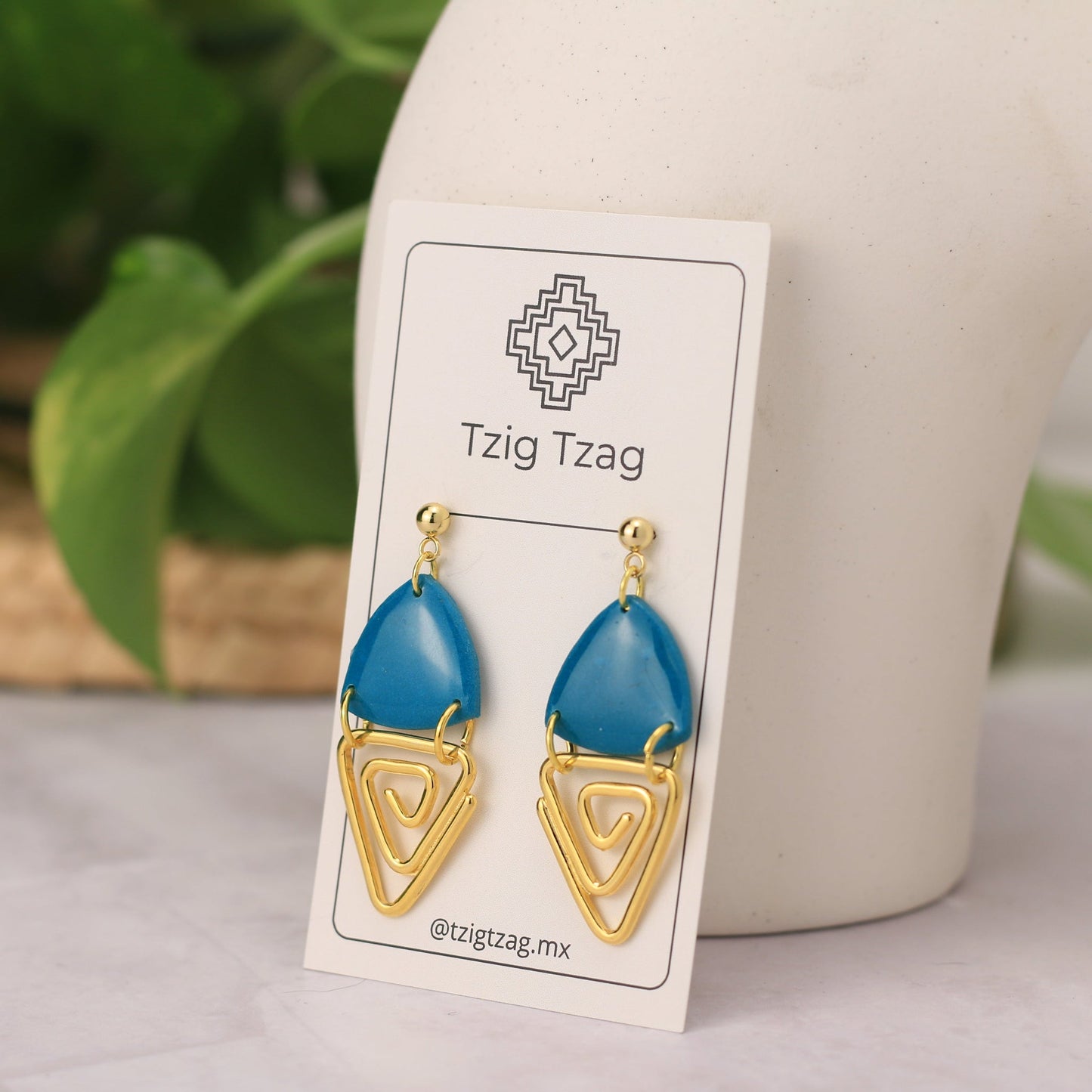 Aretes Jano Dorados - Tzig Tzag Joyería -Color Turquesa