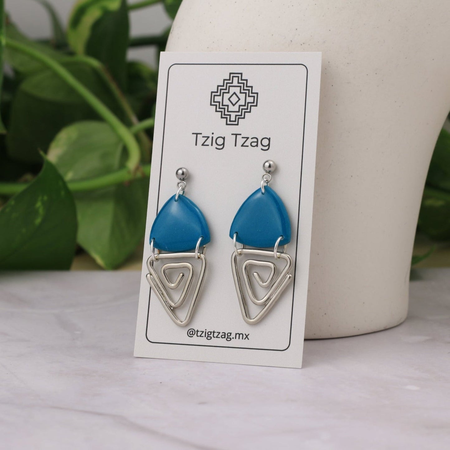 Aretes Jano Plateados - Tzig Tzag Joyería - Color Turquesa