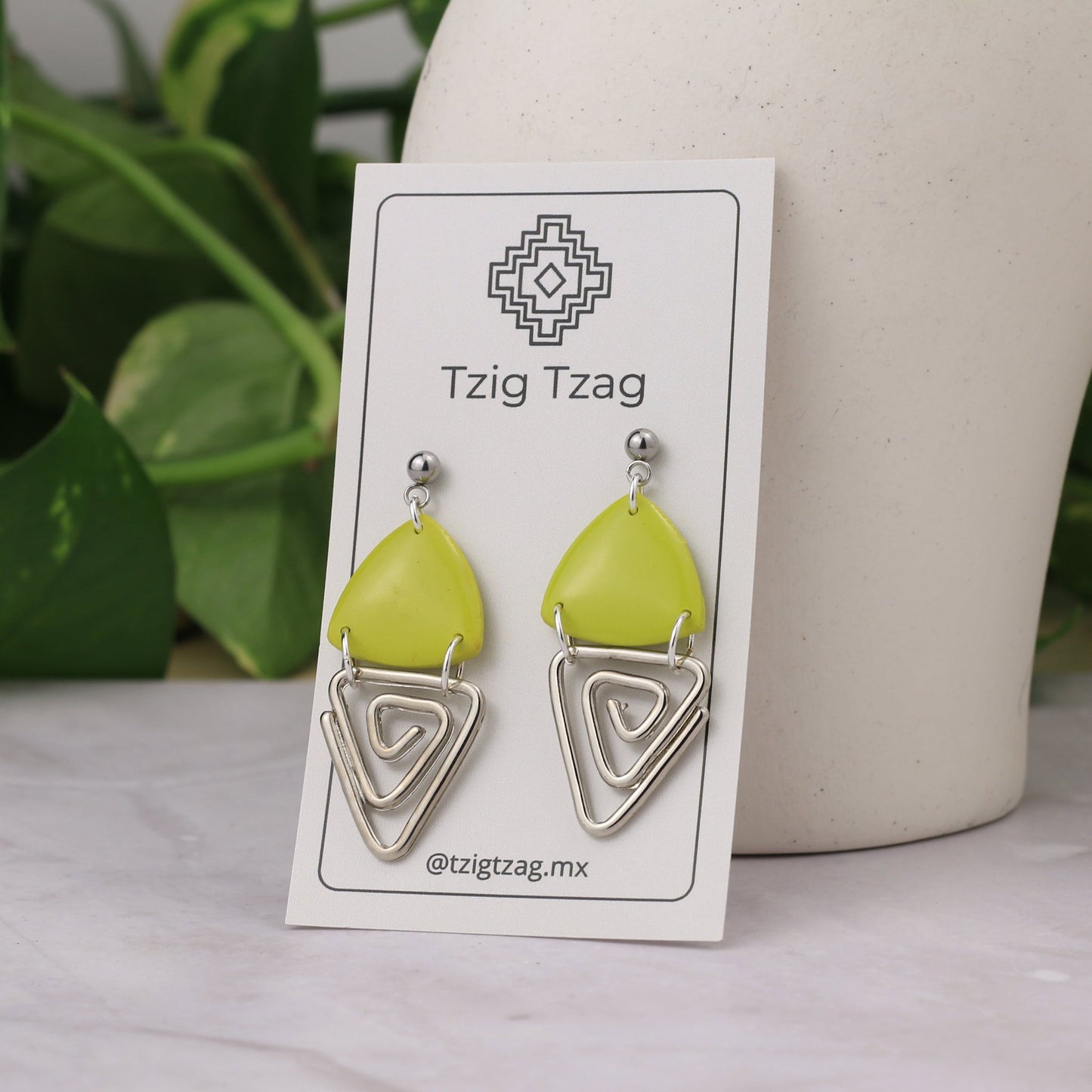 Aretes Jano Plateados - Tzig Tzag Joyería - Color Verde