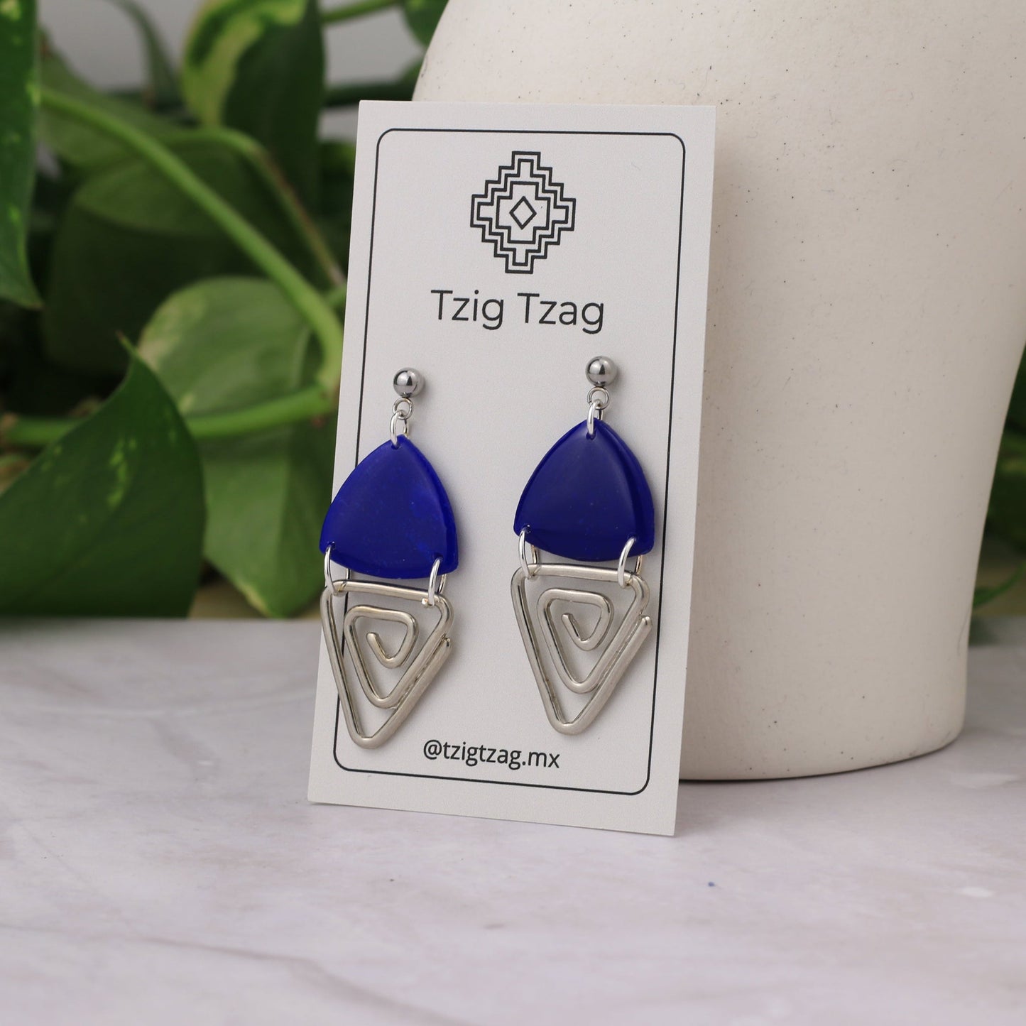 Aretes Jano Plateados - Tzig Tzag Joyería - Color Azul
