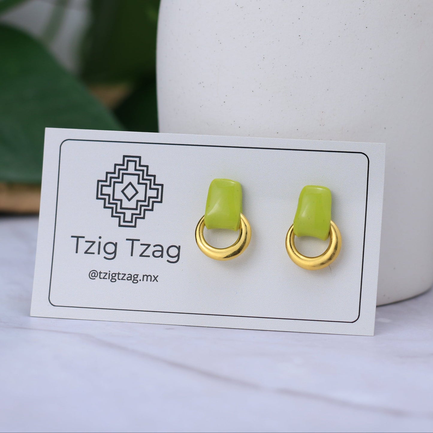 Aretes Soter Dorados - Tzig Tzag Joyería -Color Verde