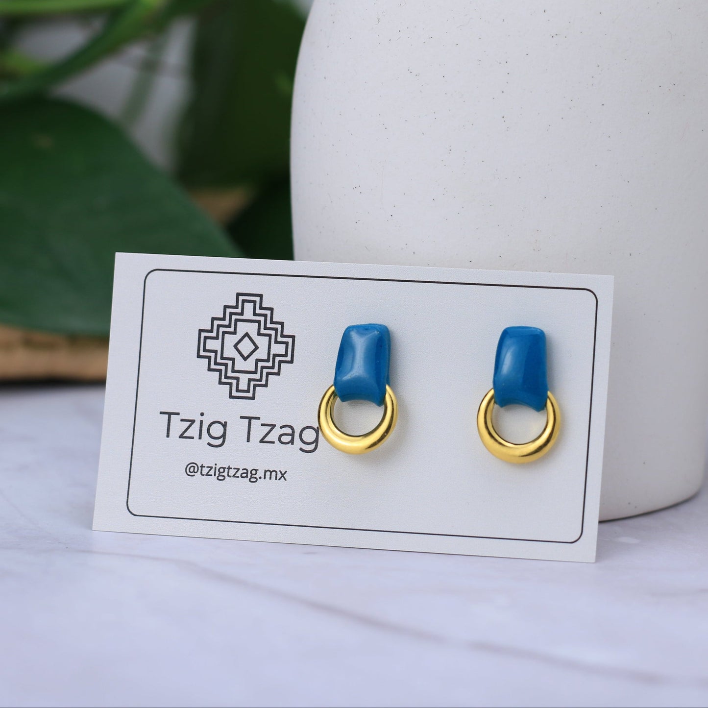Aretes Soter Dorados - Tzig Tzag Joyería -Color Turquesa