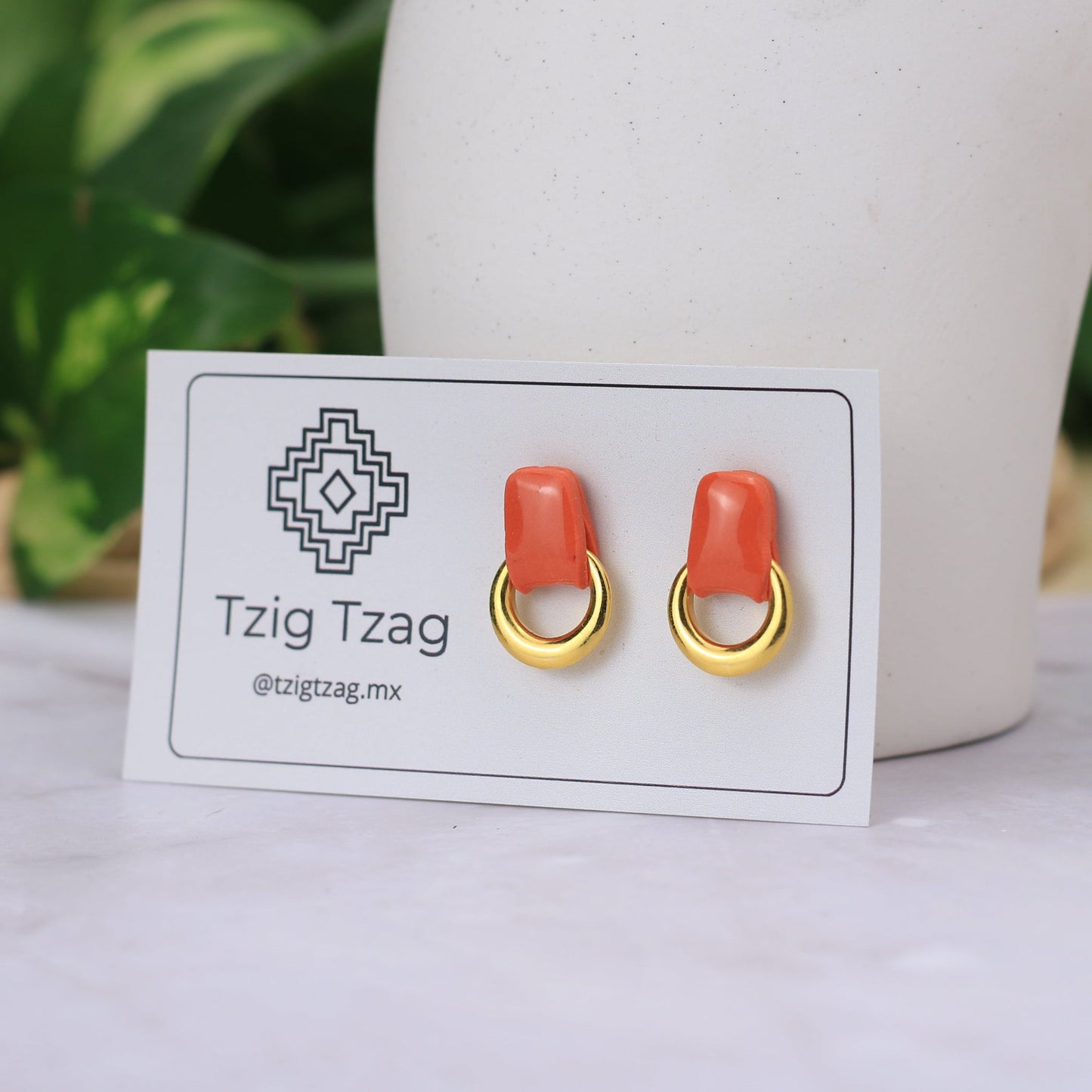 Aretes Soter Dorados - Tzig Tzag Joyería -Color Naranja