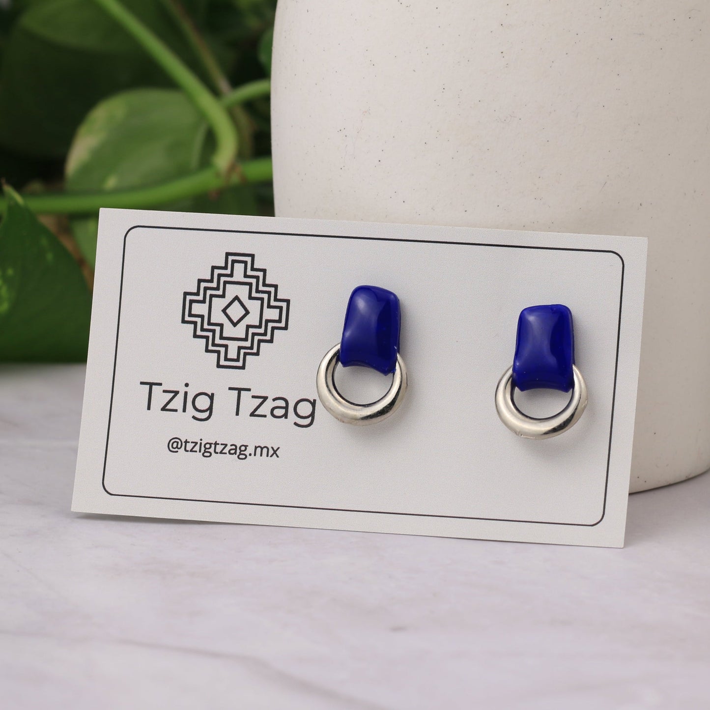 Aretes Soter Plateados - Tzig Tzag Joyería -Color Azul