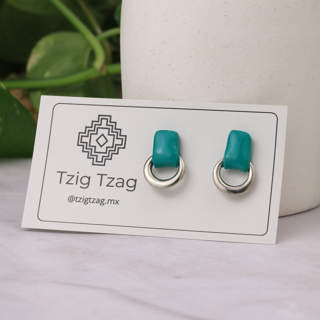 Aretes Soter Plateados - Tzig Tzag Joyería -Color Bosque