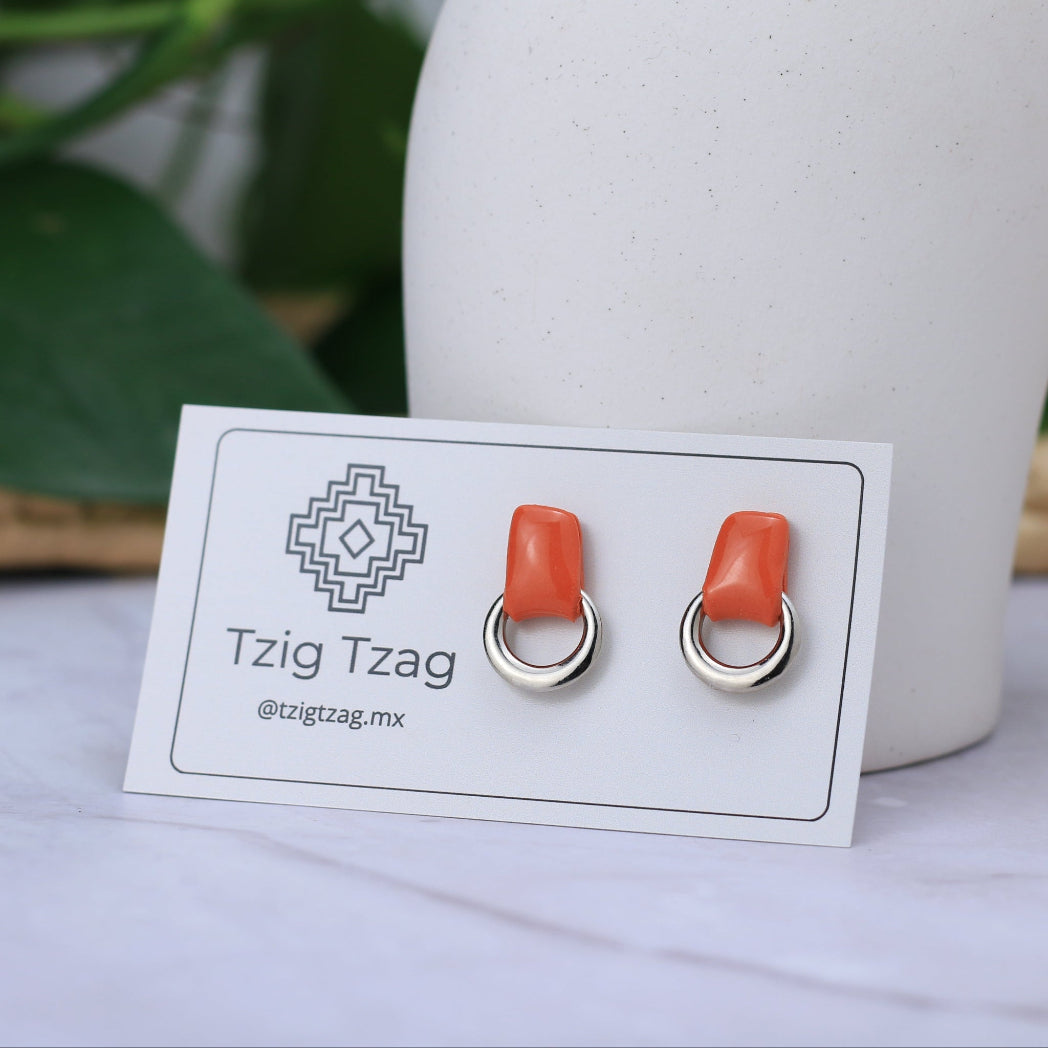 Aretes Soter Plateados - Tzig Tzag Joyería -Color Naranja