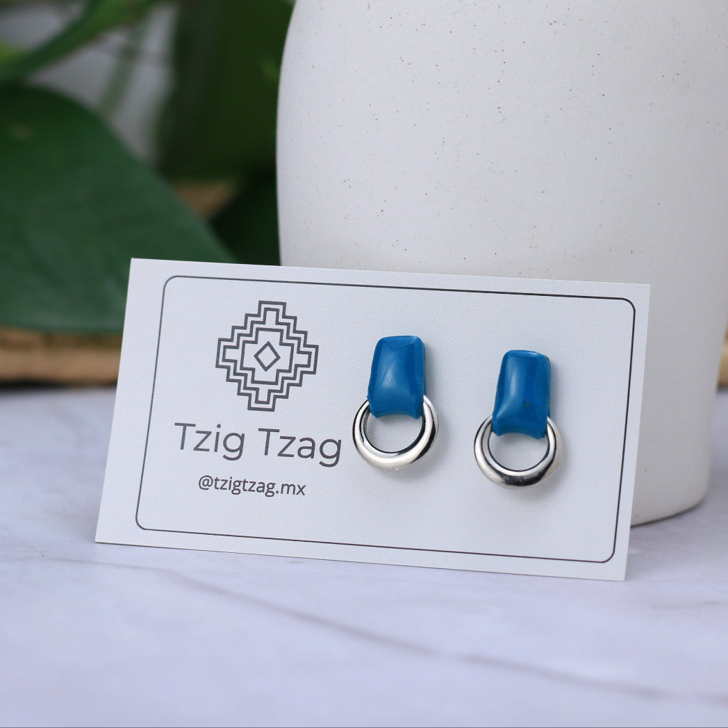 Aretes Soter Plateados - Tzig Tzag Joyería -Color Turquesa