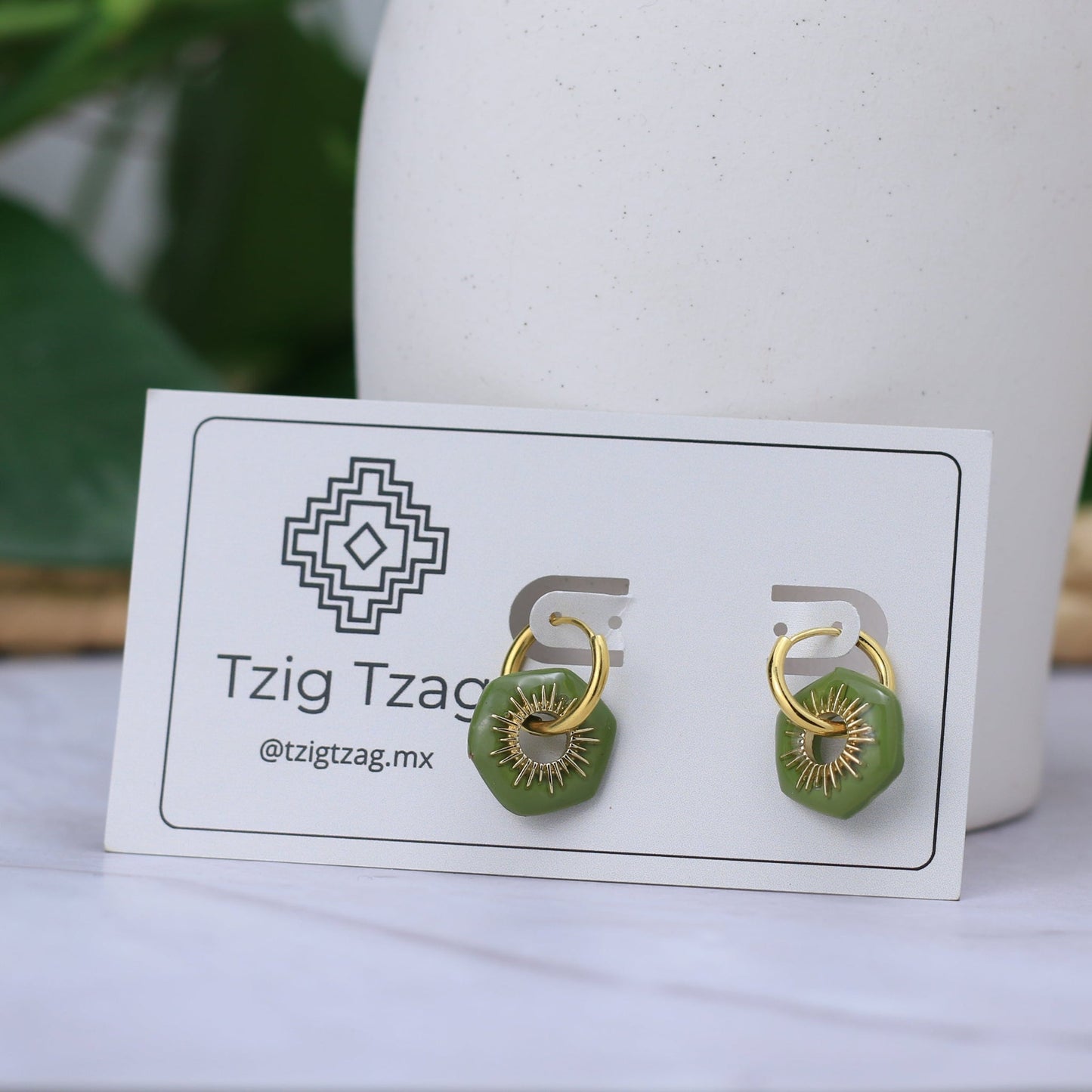 Arracada Apolo - Tzig Tzag Joyería -Color Olivo