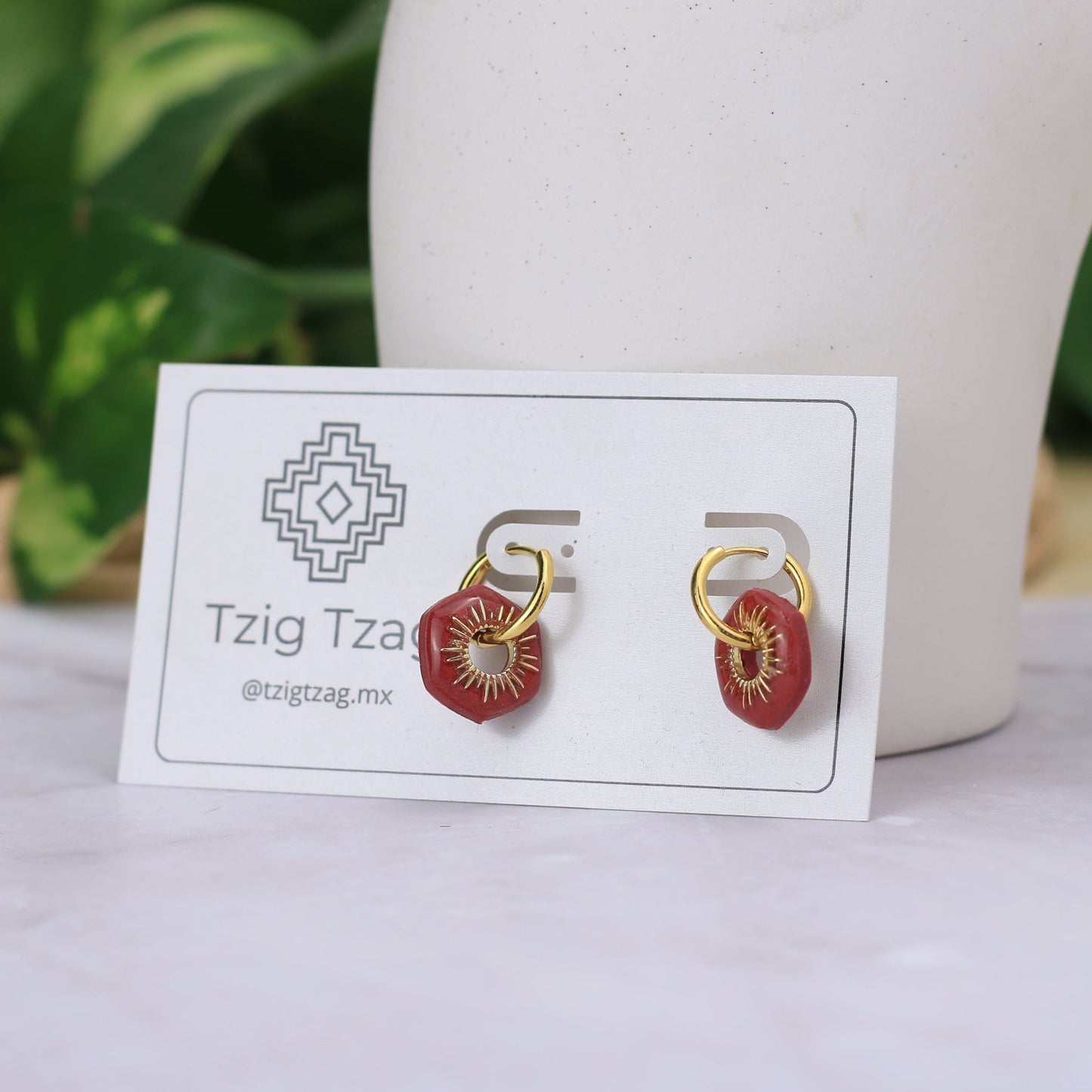 Arracada Apolo - Tzig Tzag Joyería -Color Rojo Rosado