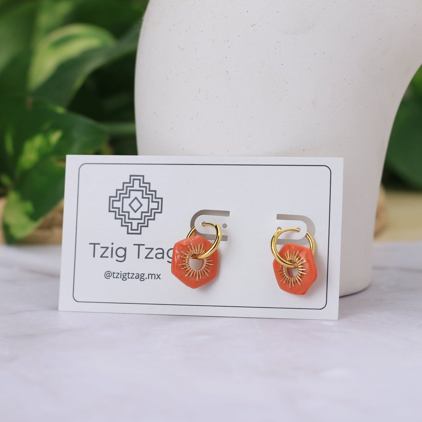 Arracada Apolo - Tzig Tzag Joyería -Color Naranja